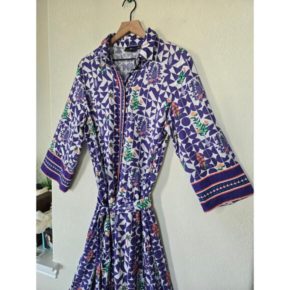 Emily Lovelock Linen Blend Midi Shirt Dress Size Large Cottagecore Scandinavian - Picture 10 of 11